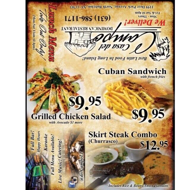 Menu at Casa del Campo restaurant, North Babylon