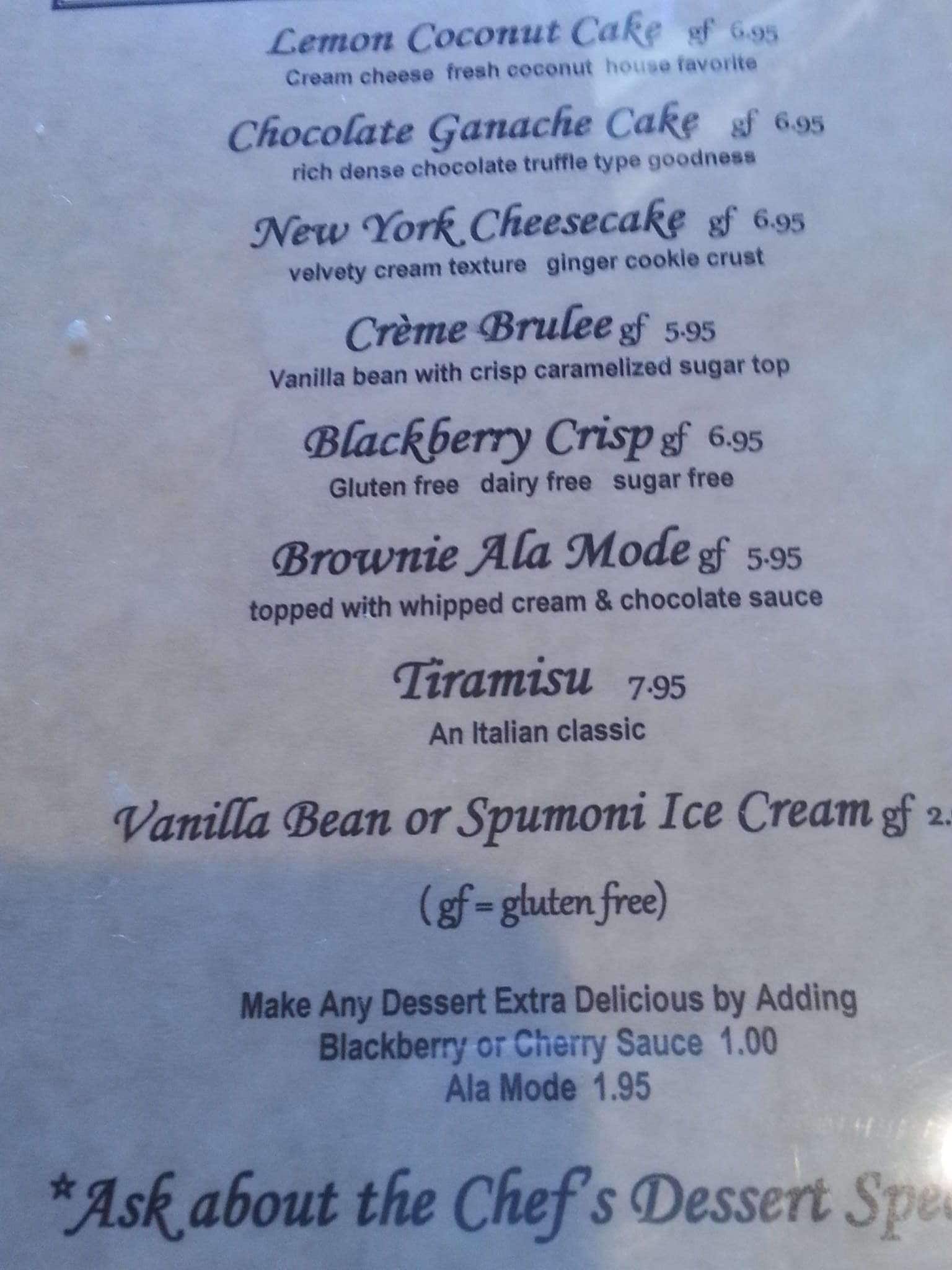 Menu at The Vine restaurant, Grants Pass