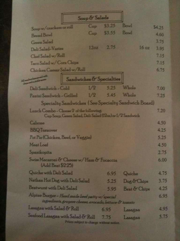 Menu at Alpine Bakery Co, Spokane