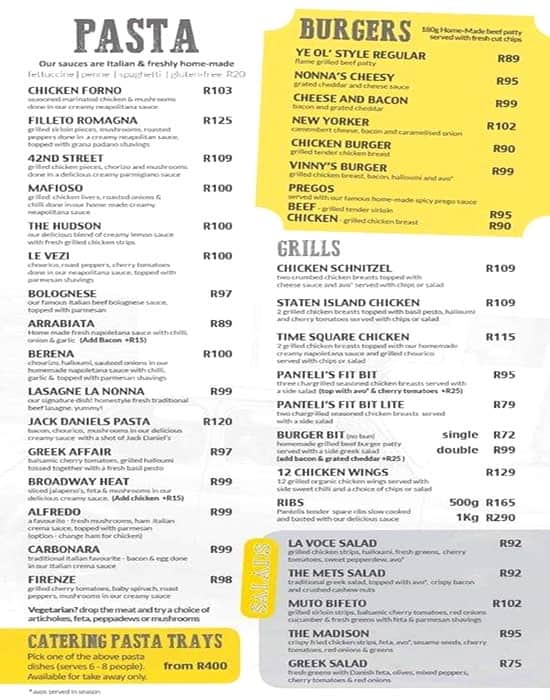 Panteli S Italian Kitchen Menu