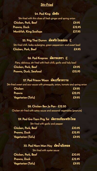 True Thai menu