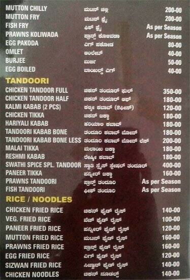 Udupi Park Inn menu