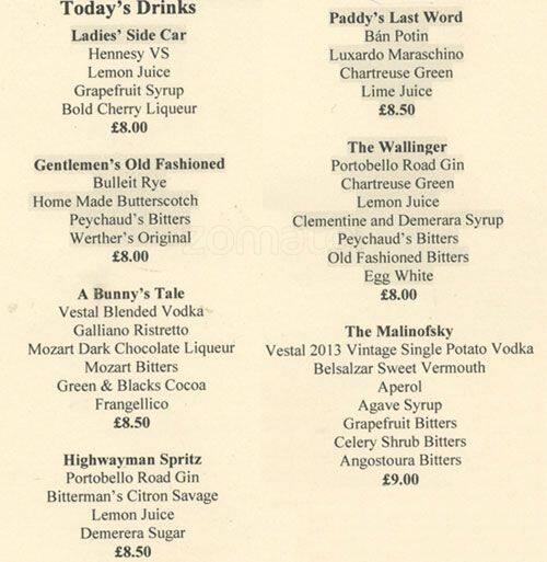 Ladies and Gentlemen Menu, Menu for Ladies and Gentlemen, Kentish Town