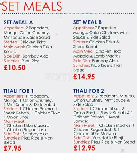 British Raj menu