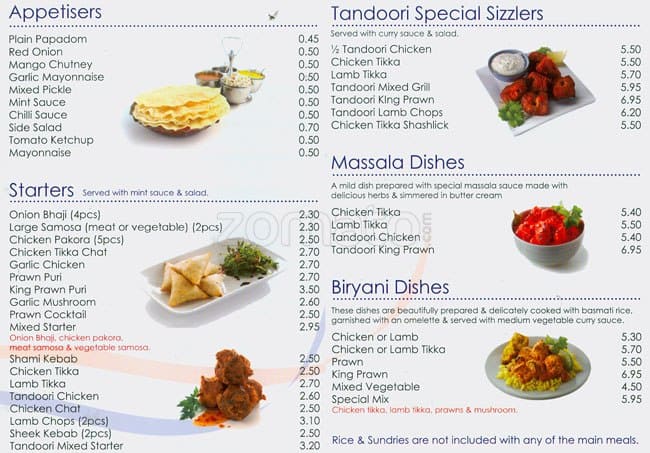 British Raj menu