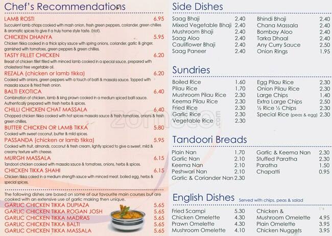 British Raj menu