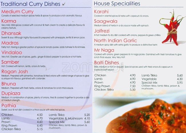 British Raj menu