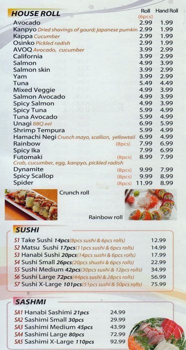 Menu de Hanabi Sushi