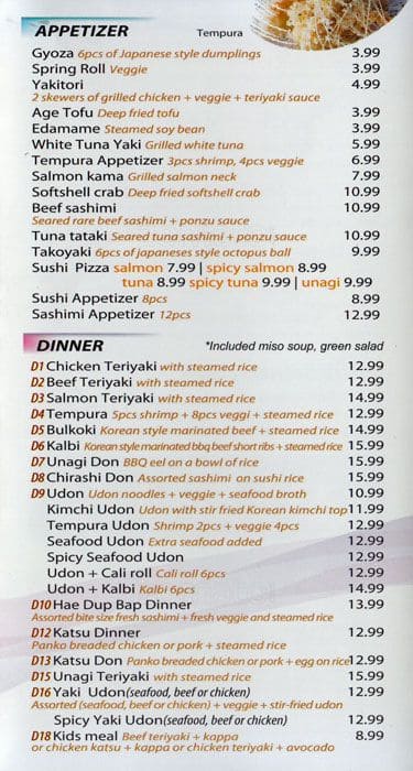 Menu de Hanabi Sushi