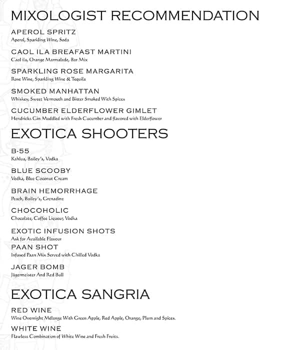 Exotica Banjara Hills (zafraan) menu