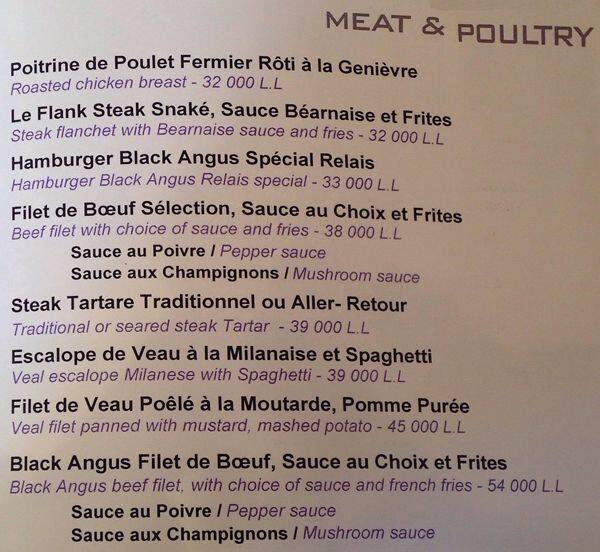 Relais Foch menu