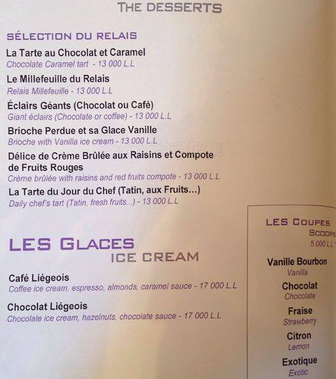Relais Foch menu