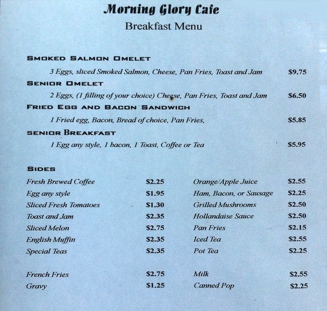 Morning Glory Cafe Menu, Menu for Morning Glory Cafe, City of Langley