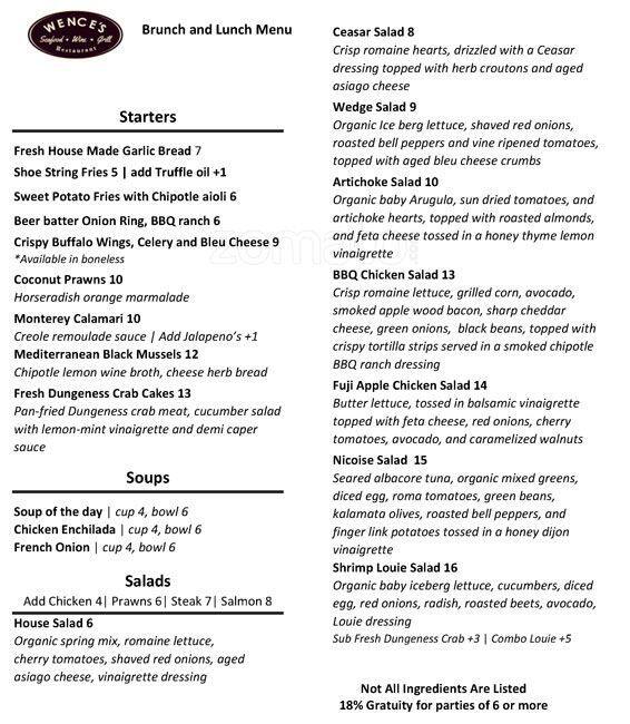 Wences Menu, Menu for Wences, Pleasant Hill, Pleasant Hill Urbanspoon
