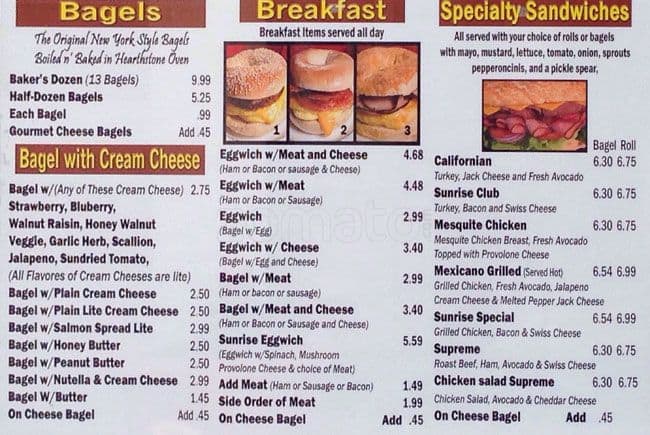 Sunrise Bagel Cafe Menu, Menu for Sunrise Bagel Cafe, San Ramon, San ...