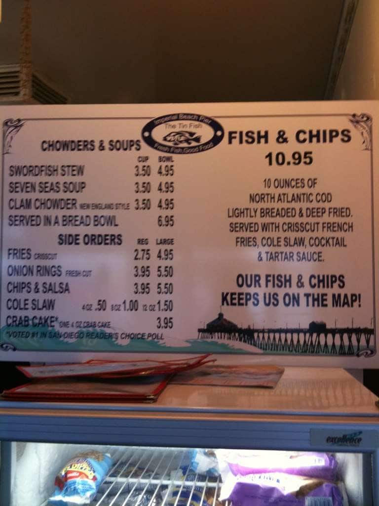 Menu at Tin Fish restaurant, Imperial Beach