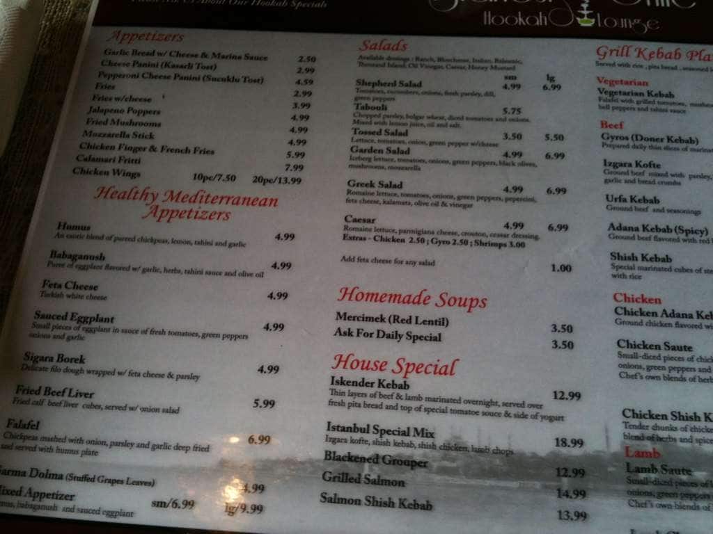 Istanbul Grill Hookah Lounge Menu Urbanspoon/Zomato
