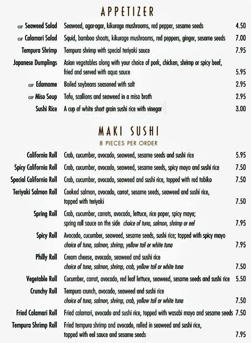 Aqua Sushi Bar Menu, Menu for Aqua Sushi Bar, Hamburg, Lexington ...