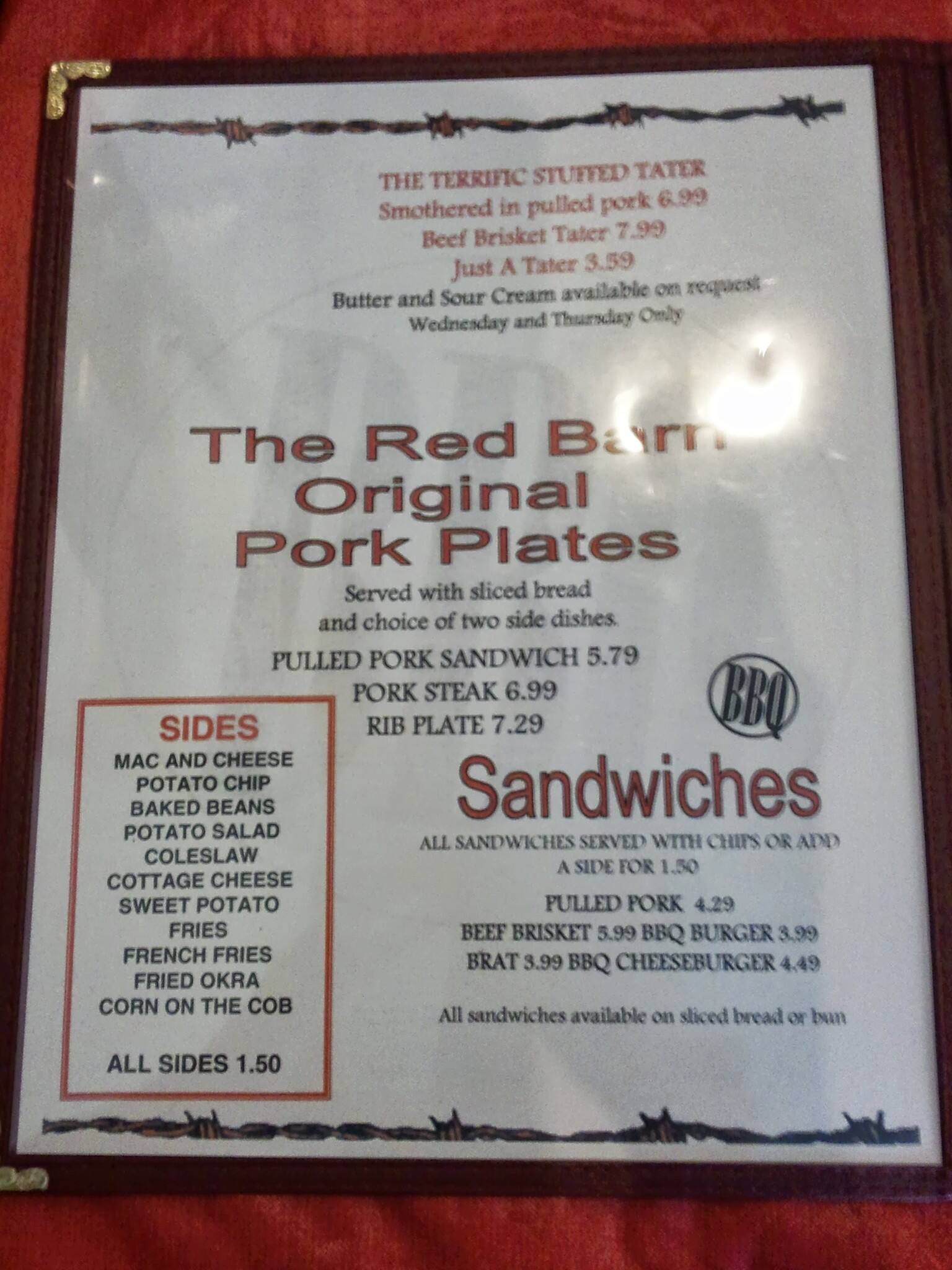 Red Barn Bbq Menu Menu For Red Barn Bbq Salem Salem