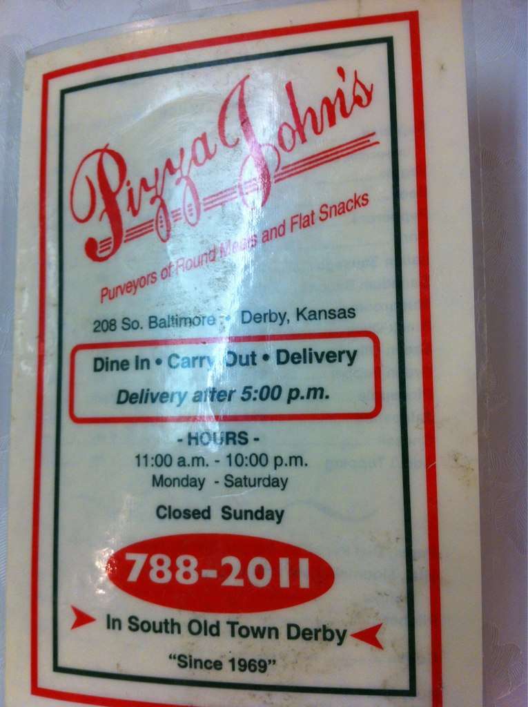 Pizza John's Menu, Menu for Pizza John's, Derby, Wichita Urbanspoon