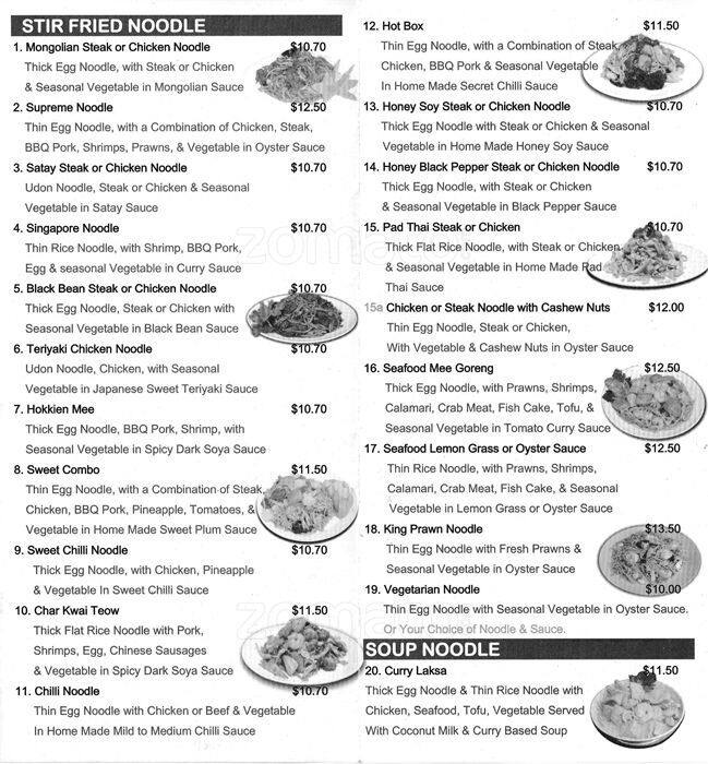 Crystal Noodle Box Menu, Menu for Crystal Noodle Box, Cranbourne