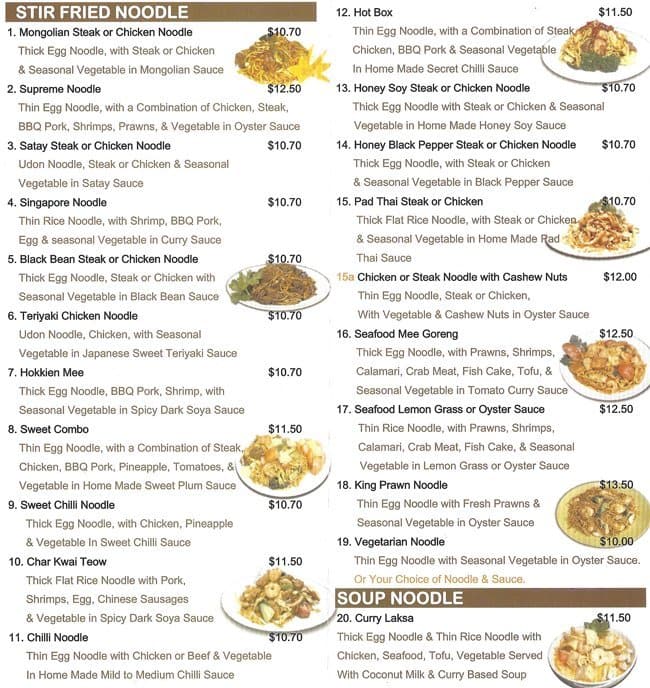 Crystal Noodle Box Menu, Menu for Crystal Noodle Box, Cranbourne