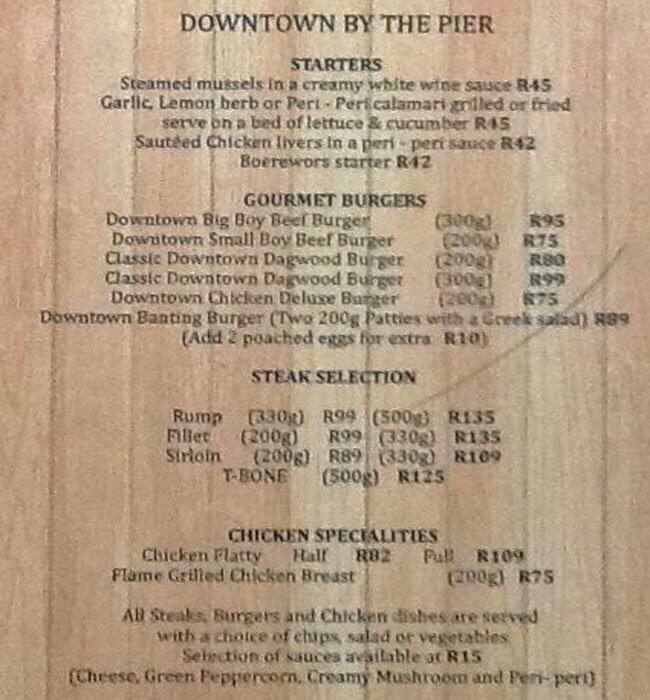 Downtown Premium Bistro and Bar Menu Zomato SA