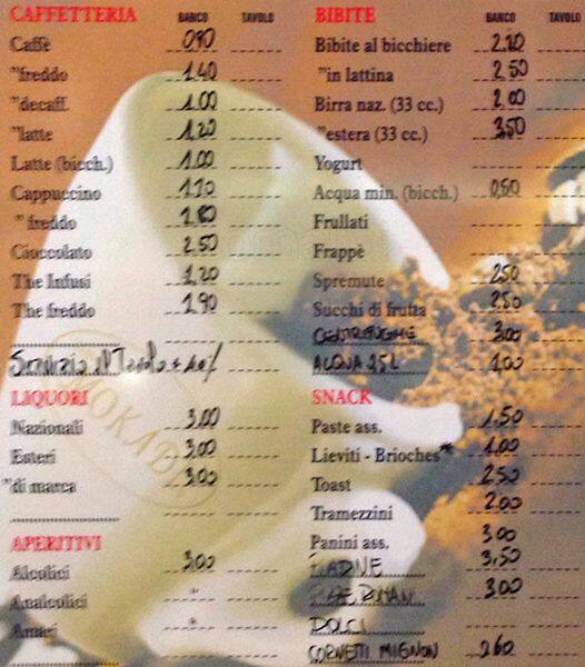 Menu di Ri.W.A. Bar 