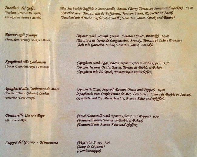 Menu di La fontana di Venere 