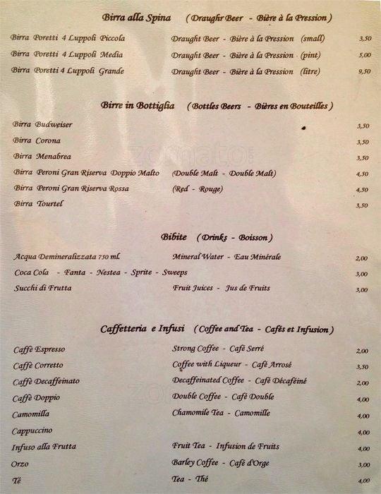 Menu di La fontana di Venere 