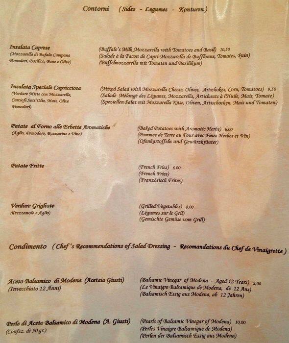 Menu di La fontana di Venere 