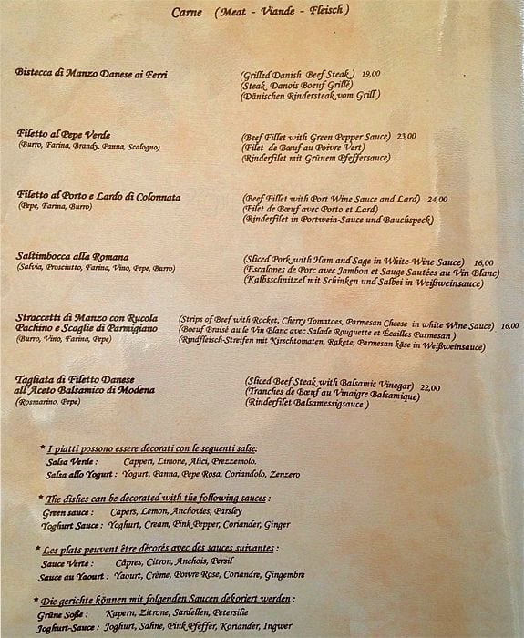 Menu di La fontana di Venere 