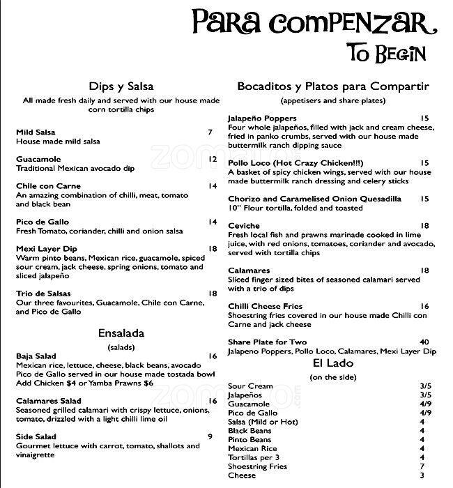 The Mexican Menu, Menu for The Mexican, Yamba, Yamba Urbanspoon/Zomato