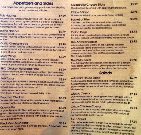 Admiral Pub Menu, Menu for Admiral Pub, West Seattle, Seattle ...