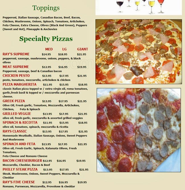 Menu at Ray's Pizza and Gelato pizzeria, San Antonio, Fredericksburg Rd