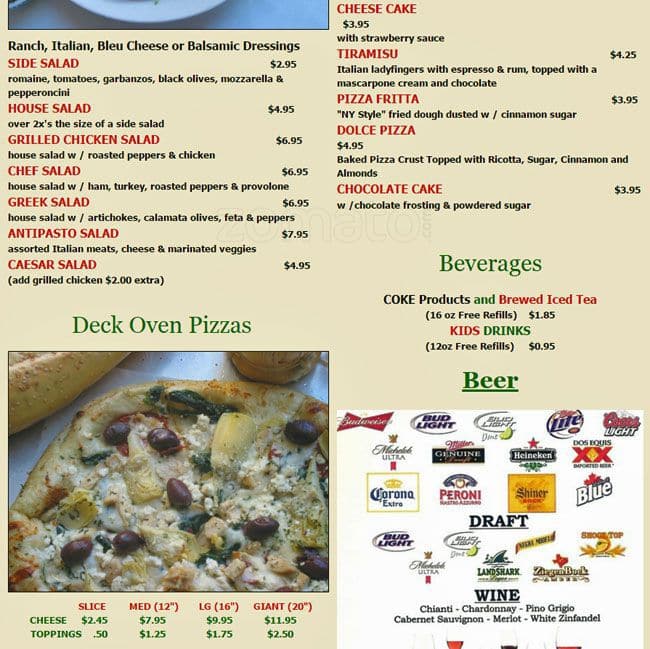 Menu at Ray's Pizza and Gelato pizzeria, San Antonio, Fredericksburg Rd