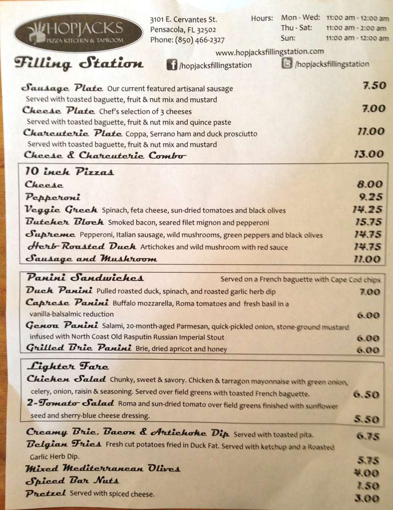 Hopjacks Filling Station Menu, Menu for Hopjacks Filling Station