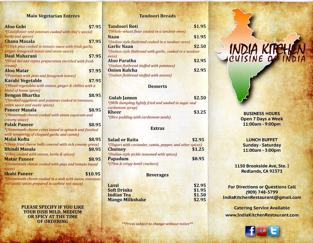 India Kitchen a Inland Empire: Foto del Menu con Prezzi - Urbanspoon/Zomato