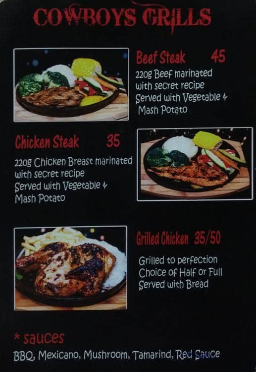 Cowboys Steak House Menu, Menu for Cowboys Steak House, Qusais, Dubai