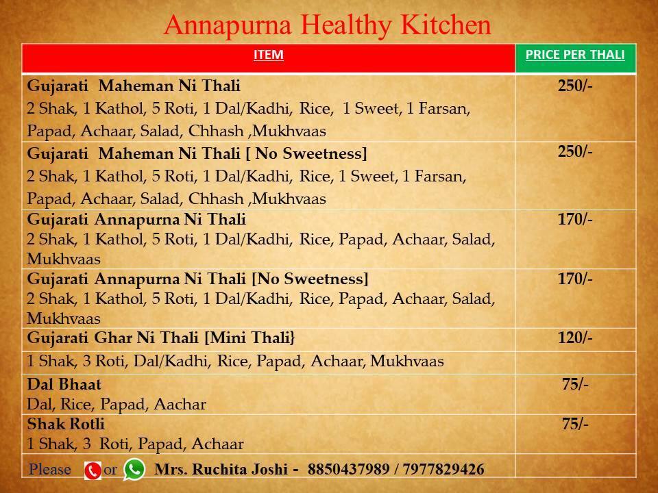 Menu of Annapurna Healthy Kitchen, Kandivali West, Mumbai