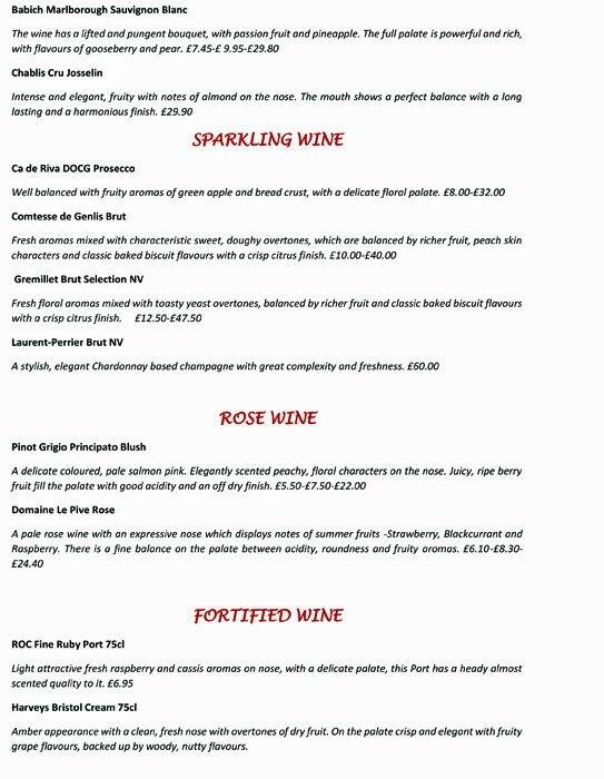 Carta de Checkmate Bar London