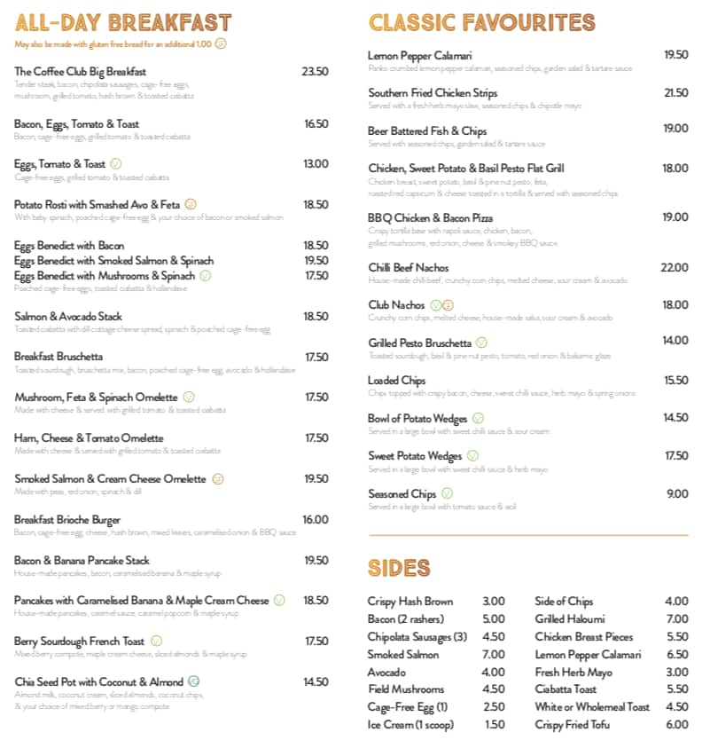 The Coffee Club Menu Menu For The Coffee Club Porirua Central Wellington