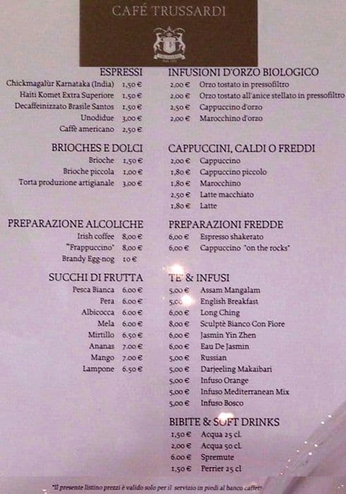 Menu di Café Trussardi 