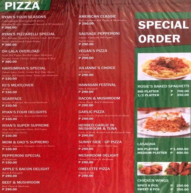 pizzarelli menu