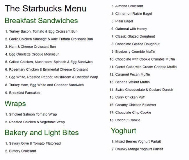 Starbucks メニュー