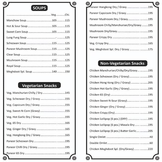 Menu of Meghdoot Food Corner, Wadala, Mumbai