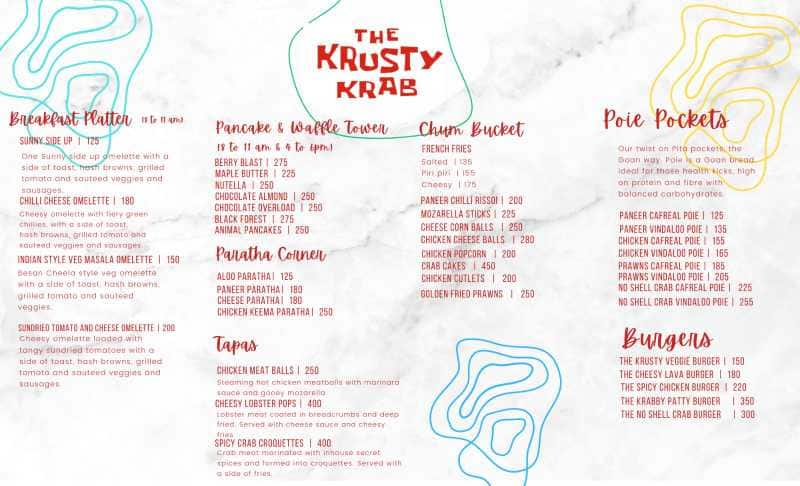 Menu of The Krusty Krab, Kamothe, Navi Mumbai