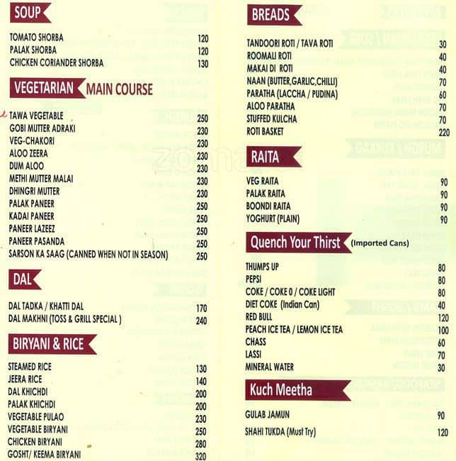 Menu at Toss & Grill, Mumbai, Opposite Meera Towers