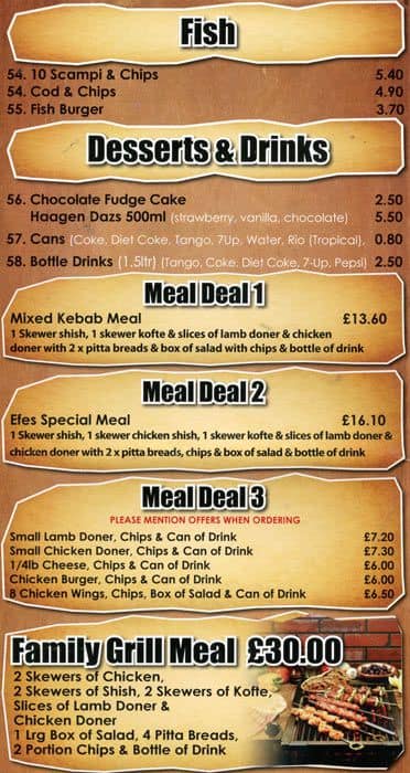 efes grill menu menu for efes grill sutton london