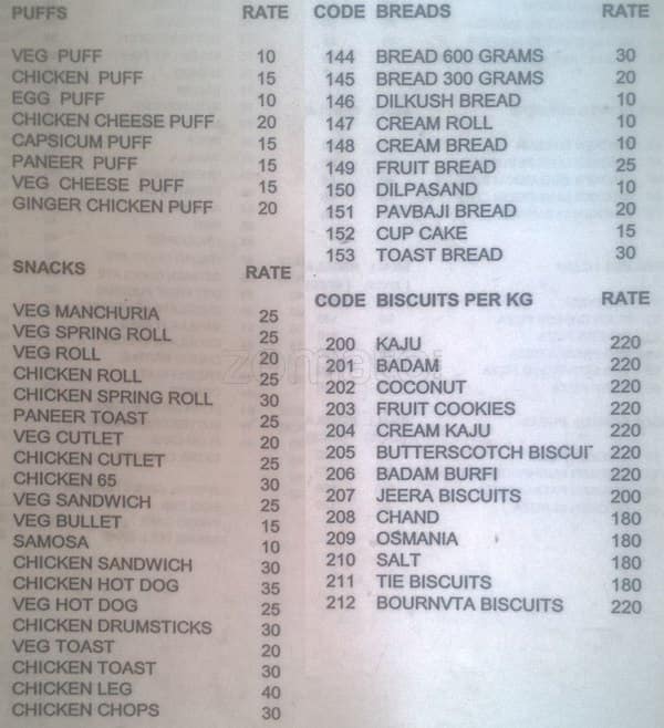 Menu at KS Bakers, Hyderabad, Kondapur Main Road